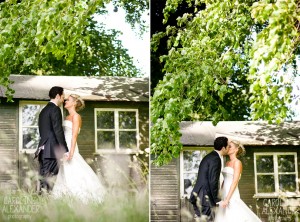 happy wedding couple at little house at Aynhoe Park
