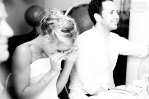 bride crying at speeches at Aynhoe Park