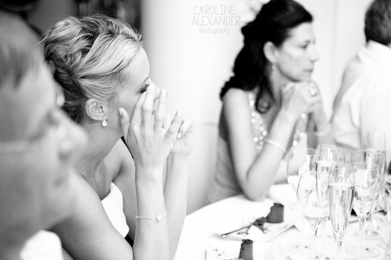 bride crying at grooms speech at Aynhoe Park