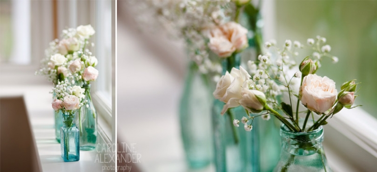wedding flowers in bottles