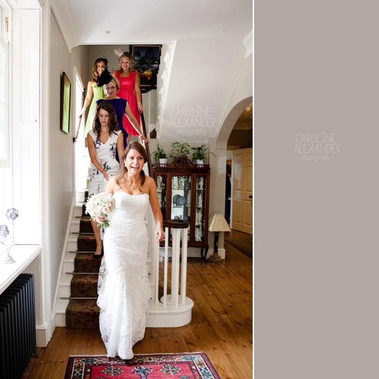 bride coming down stairs at Barton House