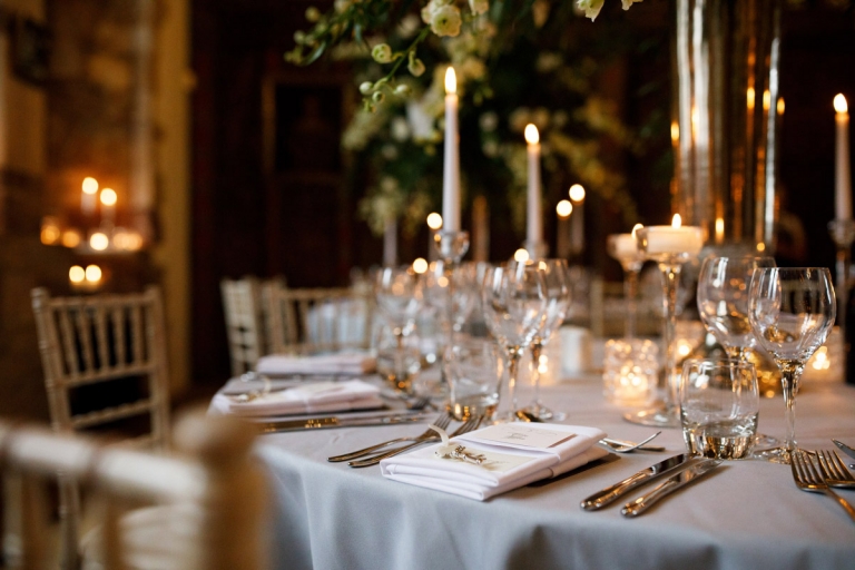 Grey table setting wedding decoration