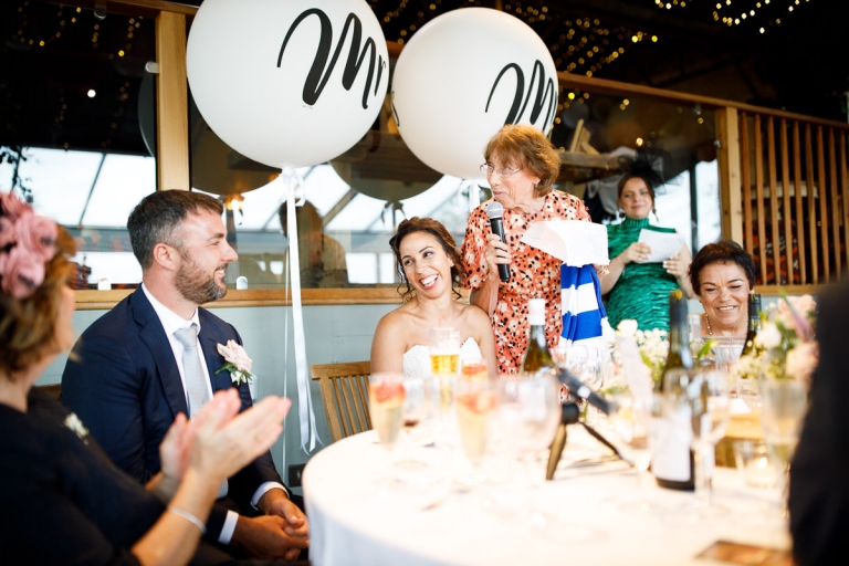 Brides aunt delivers speech at wedding at stone barn