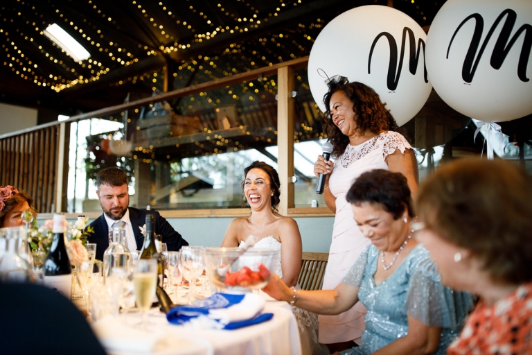 Brides sister gives speech during wedding breakfast at cripps stone barn