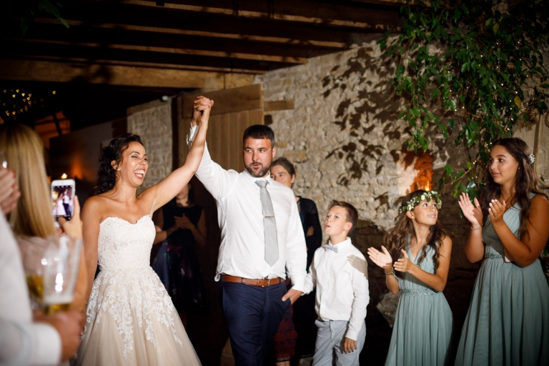 Couple are announced in for first dance at cripps stone barn