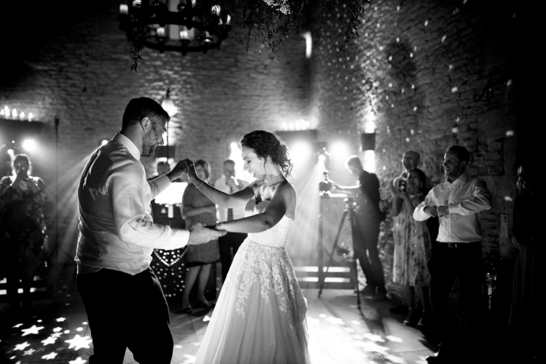 Couple do first dance at cripps stone barn