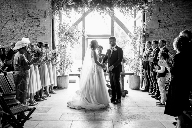 Couple just married at Stone Barn