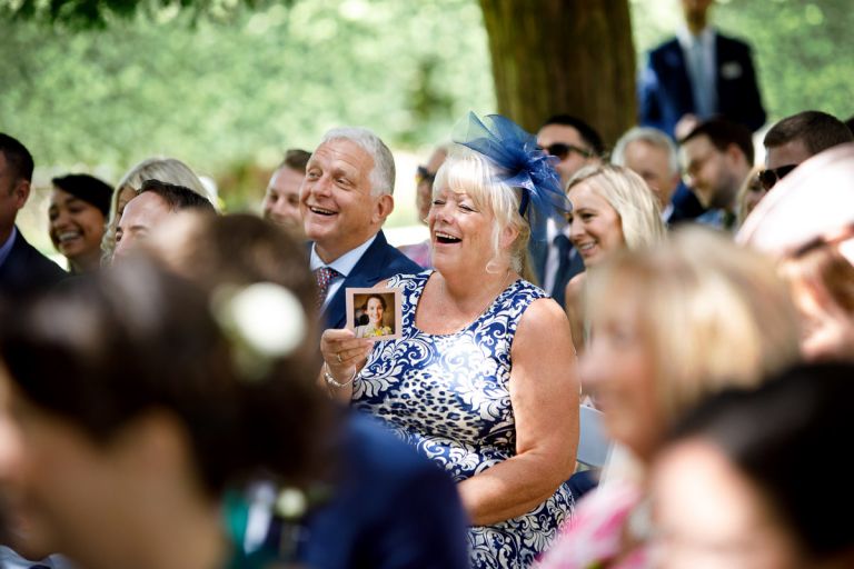 Guest laughs during humanist wedding ceremony in bristol