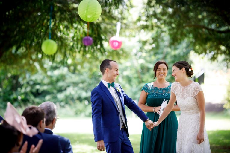 very happy couple after getting married in the gardens at goldney house bristol