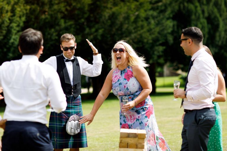 guests having fun at outside wedding in bristol