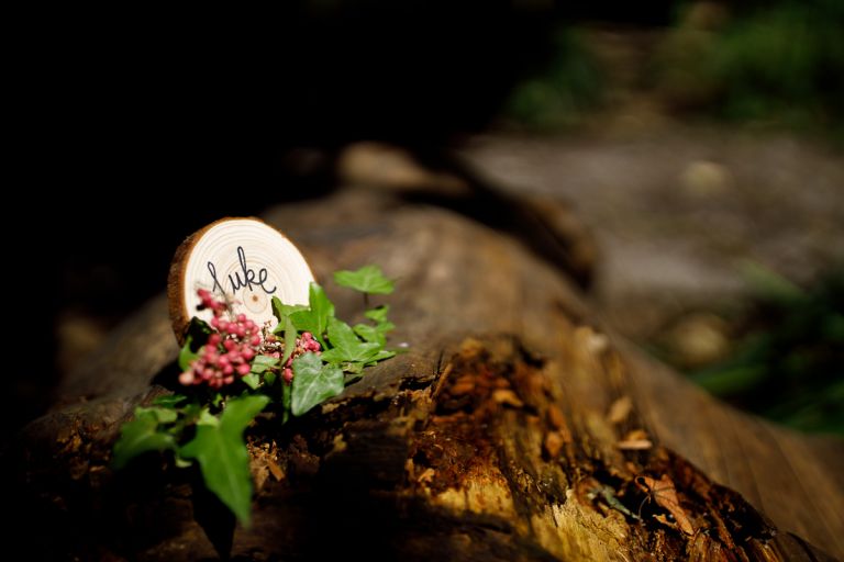 place setting on wood at forest wedding in arnos vale weddingphotos
