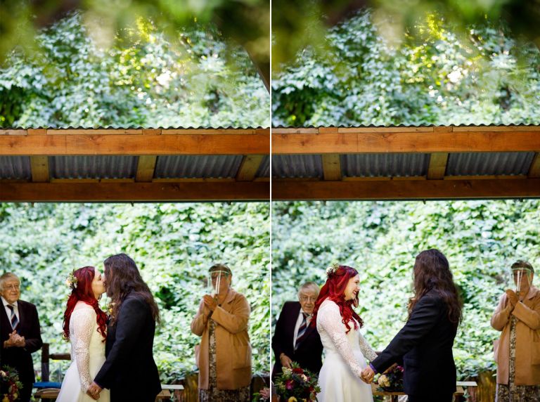 bride and groom share their first kiss during their ceremony