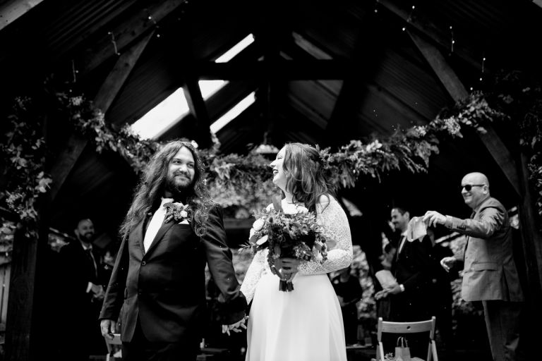Couple smile after ceremony at arnos vale wedding photos