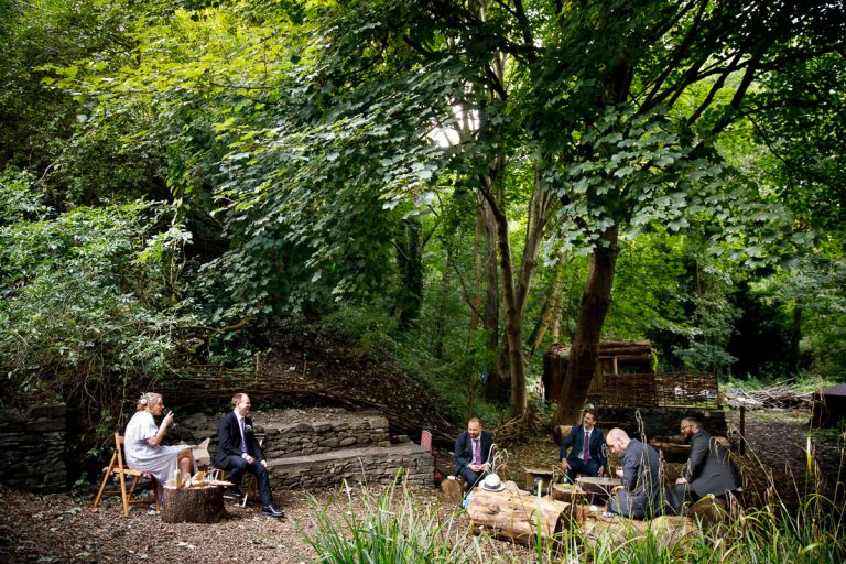 Guests eating at arnos vale forest wedding photos