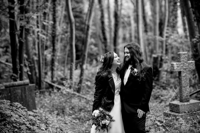 Couple laugh together at arnos vale cemetery 