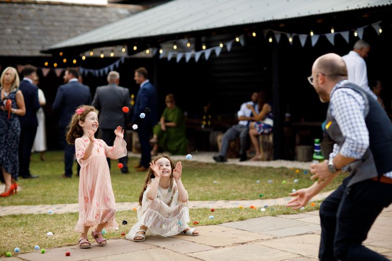 Kids playing at a Barn wedding in Gloucester