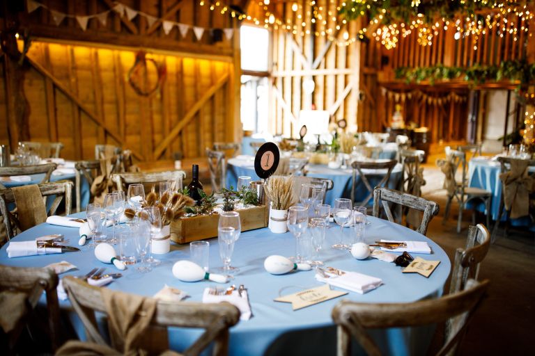Table decorations for a barn wedding