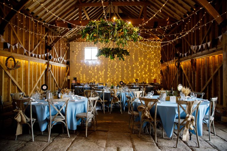 Inside table set up at The Over Barn in Gloucester