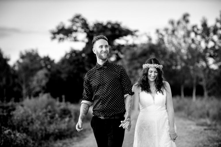 Black and white couple photos at The Over Barn