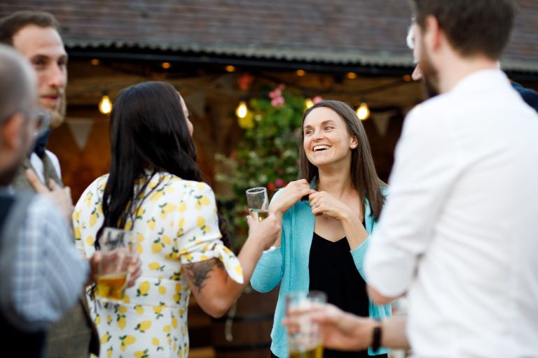 Guests during evening reception at Barn wedding Gloucester