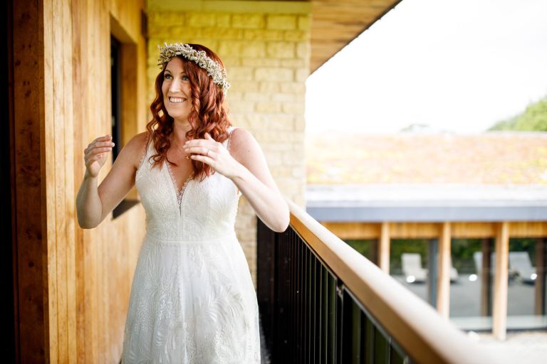 Bride looks at groom first time as she is ready fortheir wedding