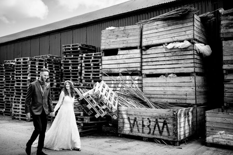The Over Barn rustic wedding photograph black and white