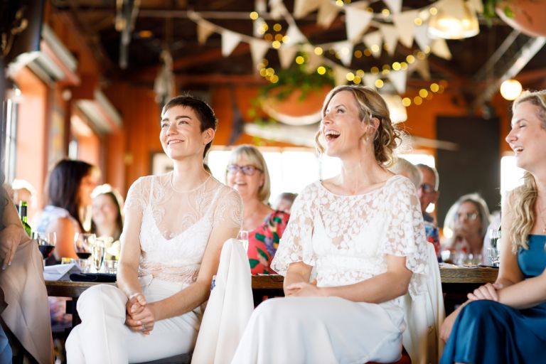 Brides reach to speeches at same sex wedding central Bristol